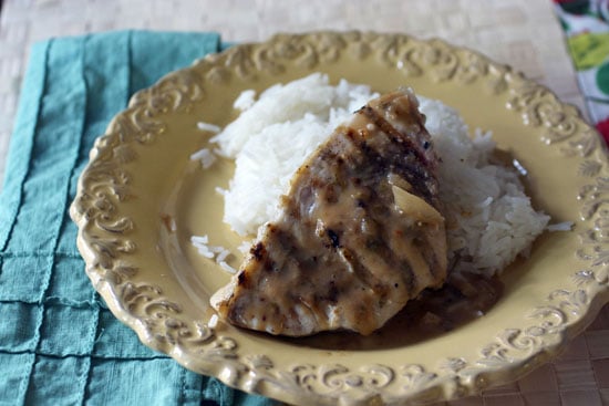 seared swordfish with lemongrass crust and thai peanut sauce