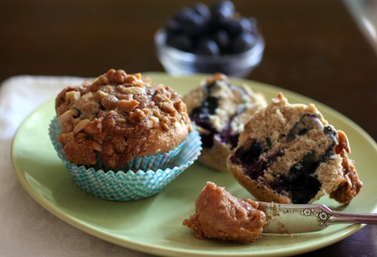 cinnamon sugar blueberry muffins with streusel topping