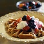 cinnamon sugar waffles with warm peach compote