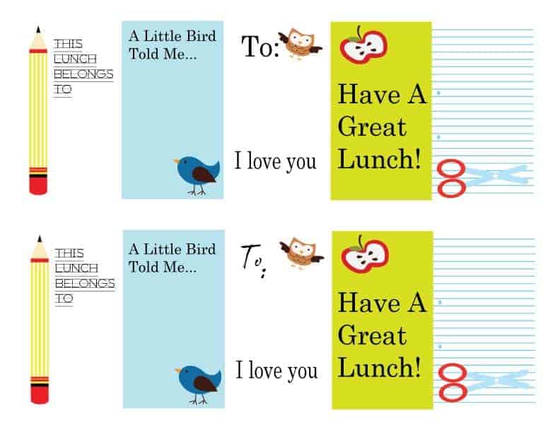 Free Download:  School Lunch Tags