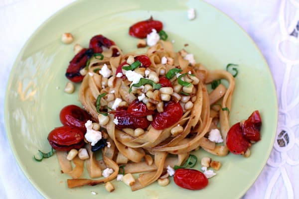 Roasted Tomatoes, Corn & Burrata Fettucine Recipe