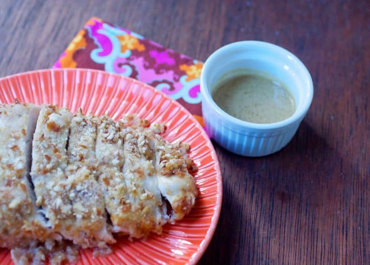 Pretzel chicken with mustard dressing