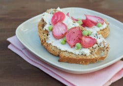 roasted radish and pea bruschetta