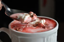 red velet hot chocolate with spoon