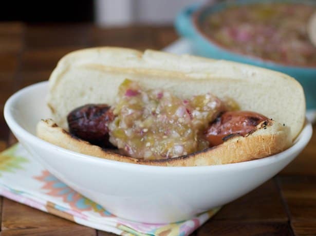 Hot Dog with Tomatillo Relish