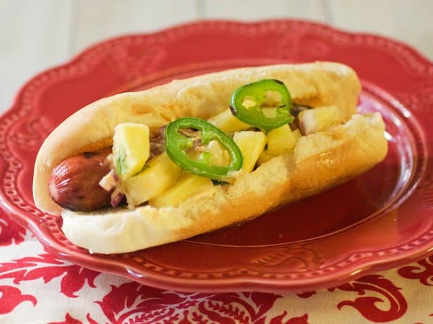 Mexican Hot Dog with Pineapple Salsa