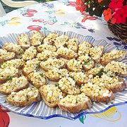 Platter of mexican corn bruschetta