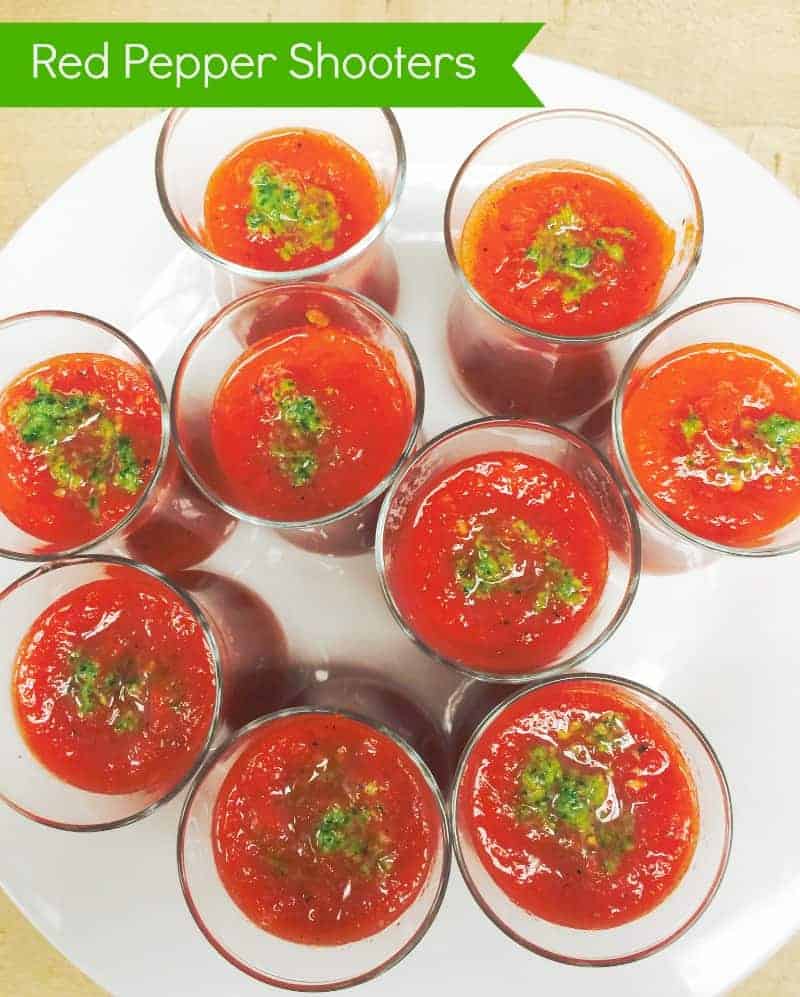 Chilled Red Pepper Shooters with Cilantro Pesto