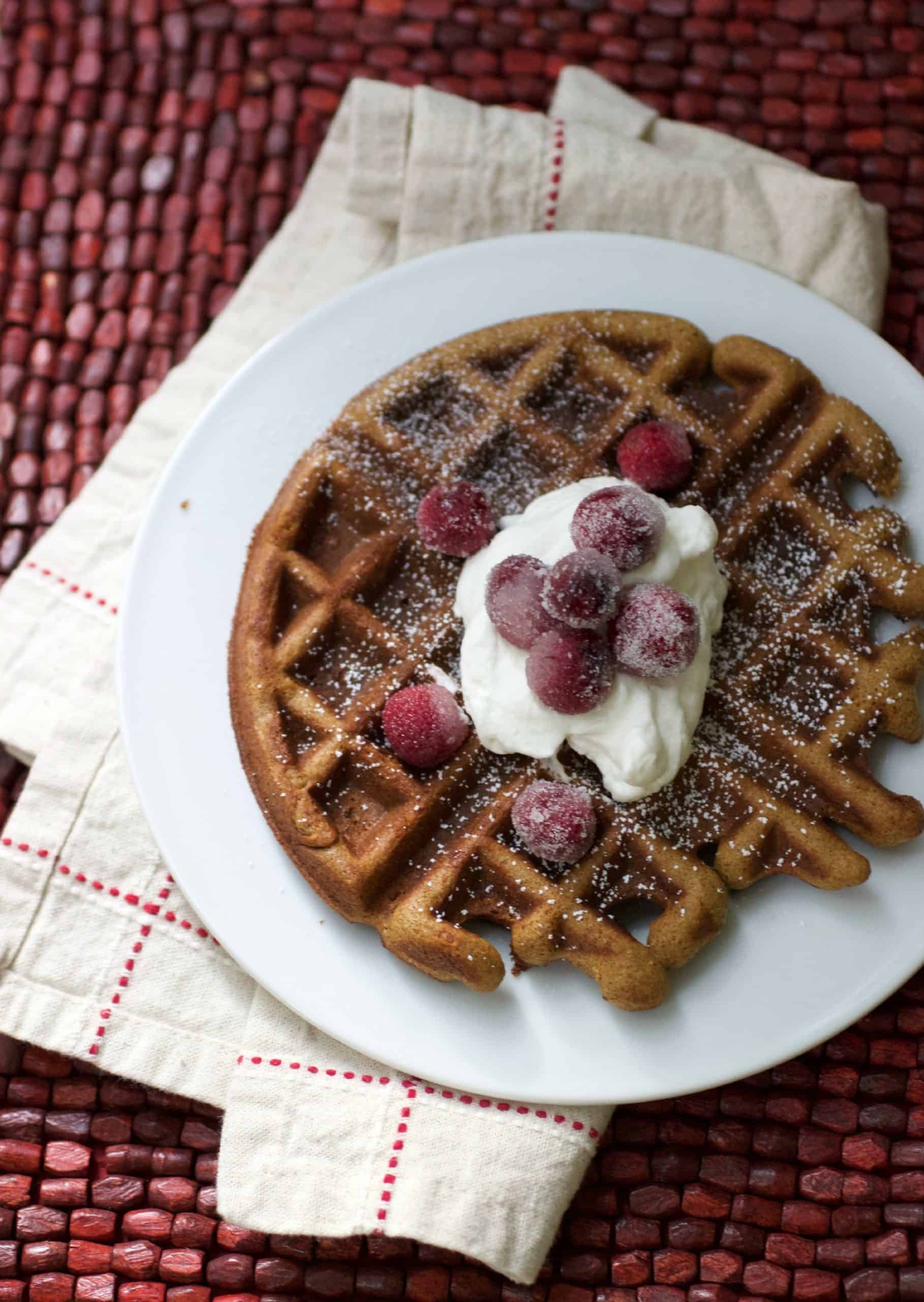 Gingerbread Waffles with Sugared Cranberries
