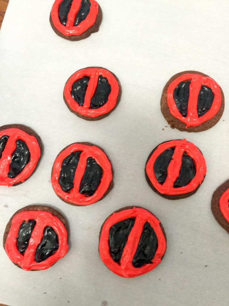 Tracy of deadpool cookies waiting for the eyes to be piped on