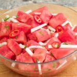 bowl of watermelon jalapeno feta salad