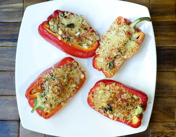 plate of mexican-quinoa-stuffed-peppers-with-hatch-chiles-and-corn