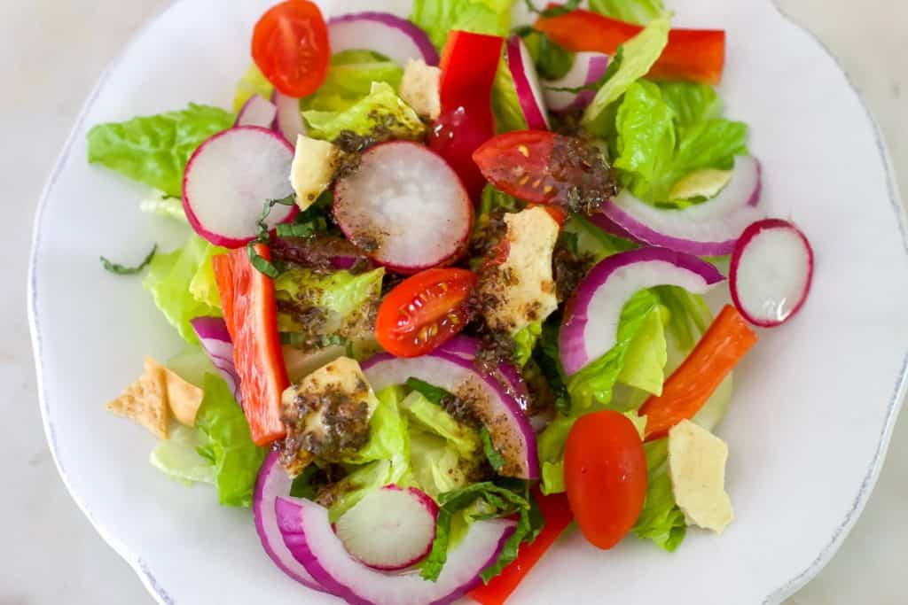 A plate of Lebanese Fattoush Salad.