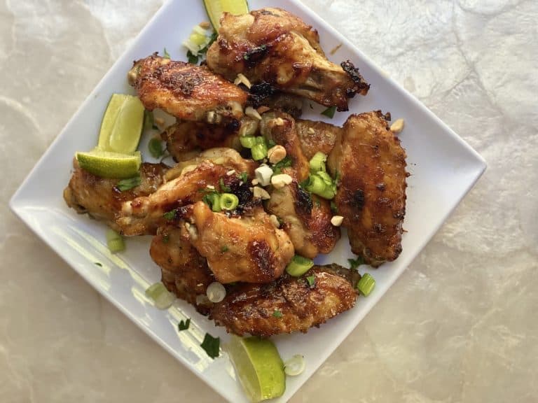 plate of baked sweet and spicy chicken wings,