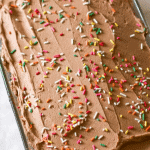 Chocolate espresso cake over shot with cake cutter