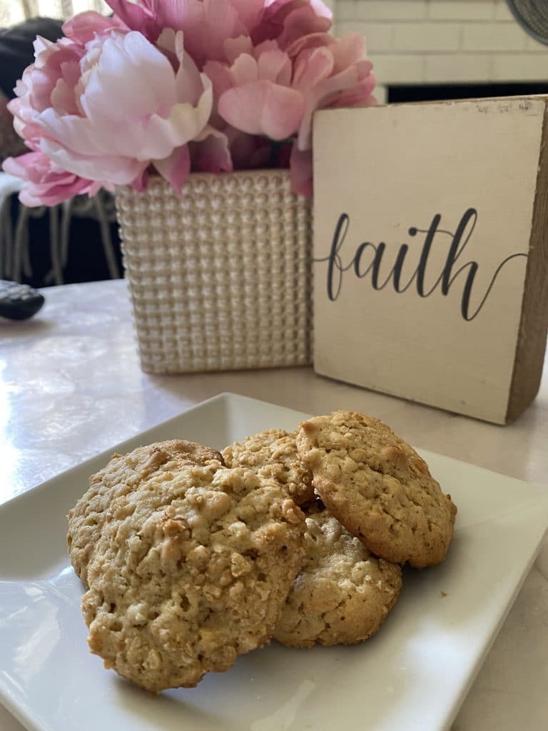 Plate of special k cookies on a table