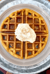Plate with pumpkin waffle