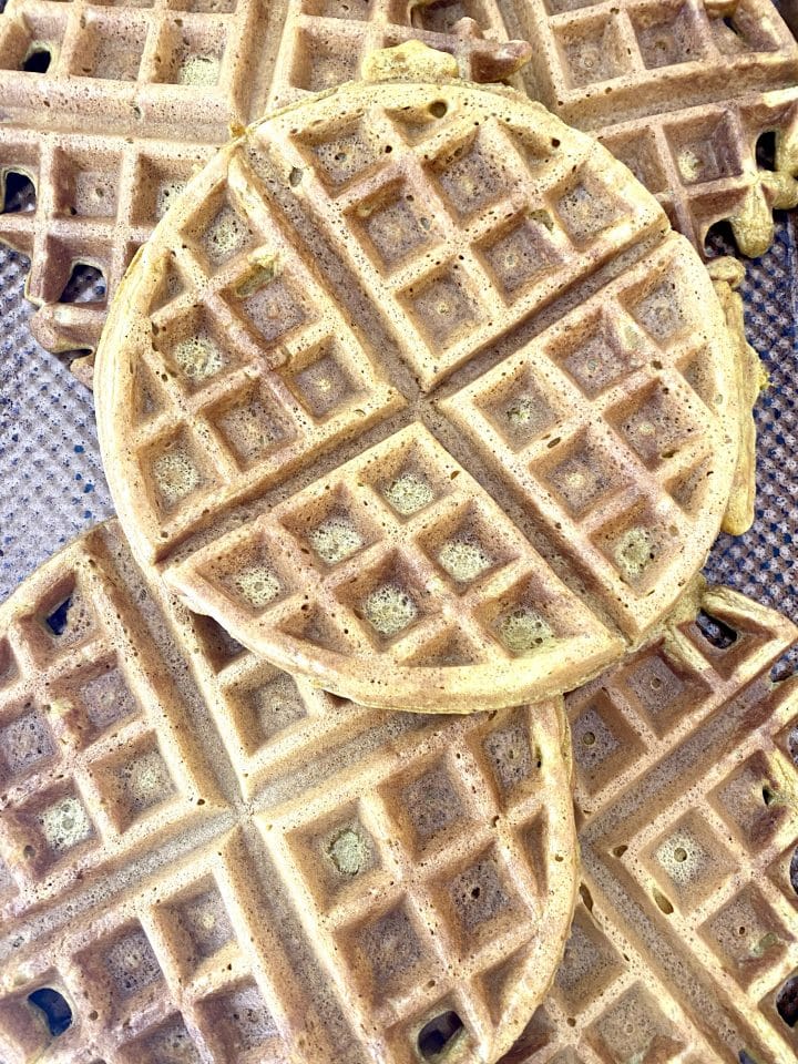 sheet pan of pumpkin spice waffles.