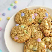 Plate of spring m&m cookies.
